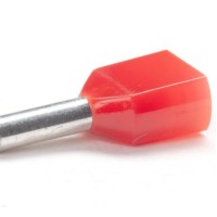 PEM-TCEF1508G - Ізольовані наконечники типу "трубчасті" розміром L=8,0 мм для проводу 1,5 мм2 х 2 червоного кольору (100 шт/пак)