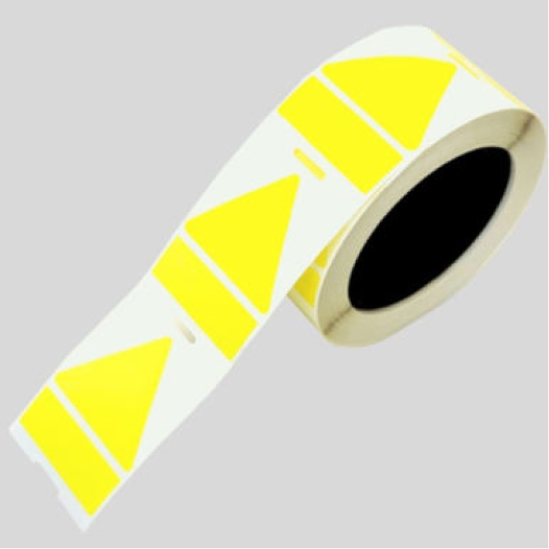 PLT5018050B4SG - Наліпки типу PLT поліестерові з трикутником 50х50х50 мм та прямокутником 50х18 мм жовтого кольору (500 шт/котушка)