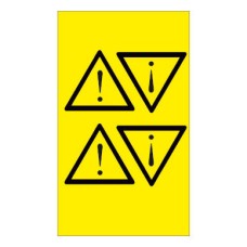 PLB42967 - Набір наліпок акрилових типу PLB розміром 50х50х50 мм на листах жовтого кольору з символами "знак небезпека в трикутнику" (40 шт)
