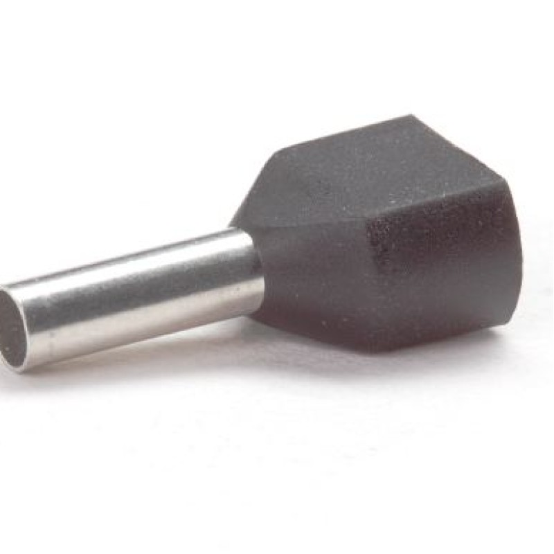 PEM-TCEF1508F - Ізольовані наконечники типу "трубчасті" розміром L=8,0 мм для проводу 1,5 мм2 х 2 чорного кольору (100 шт/пак)