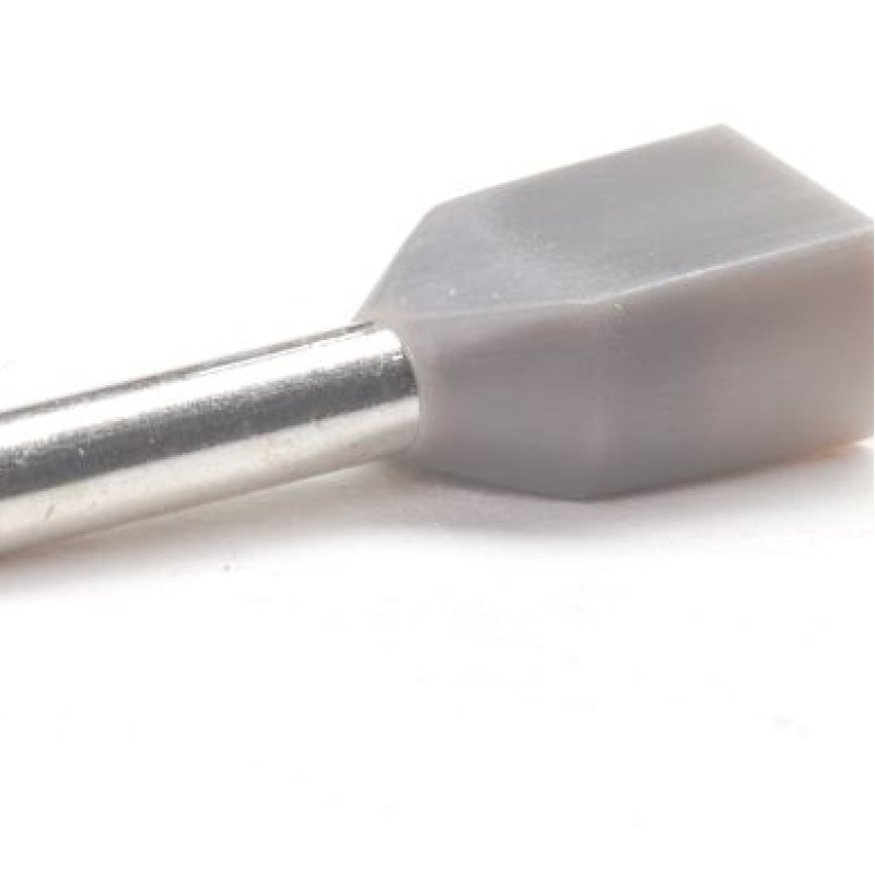 PEM-TCEF7508F - Ізольовані наконечники типу "трубчасті" розміром L=8,0 мм для проводу 0,75 мм2 х 2 сірого кольору (100 шт/пак)