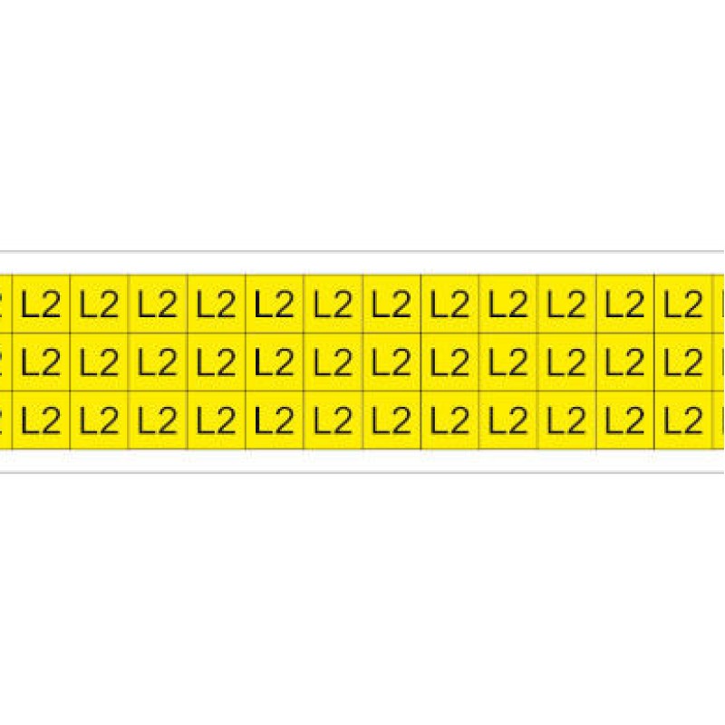 PLC013013A40.L2 - Набір наліпок акрилових типу PLC розміром 13х13 мм на листах жовтого кольору з символом "L2" (540 шт)