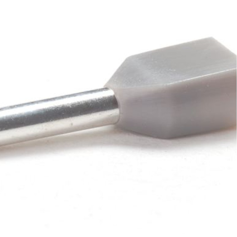 PEM-TCEF7510F - Ізольовані наконечники типу "трубчасті" розміром L=10,0 мм для проводу 0,75 мм2 х 2 сірого кольору (100 шт/пак)