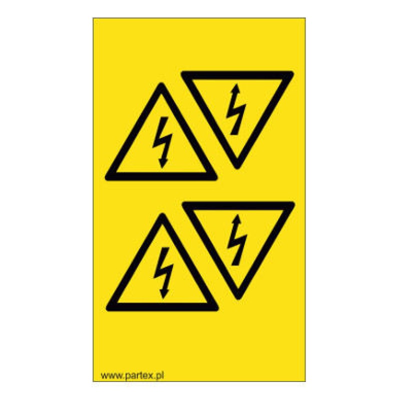 PLB43010PV - Набір наліпок з вінілу типу PLB розміром 50х050х50 мм на листах жовтого кольору з символами "знак блискавки в трикутнику" (40 шт)