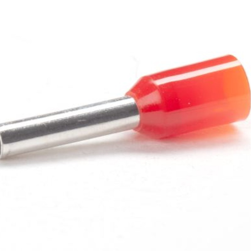 PEM-CEF108F - Ізольовані наконечники типу "трубчасті" розміром L=8,0 мм для проводу 1,0 мм2 червоного кольору (100 шт/пак)