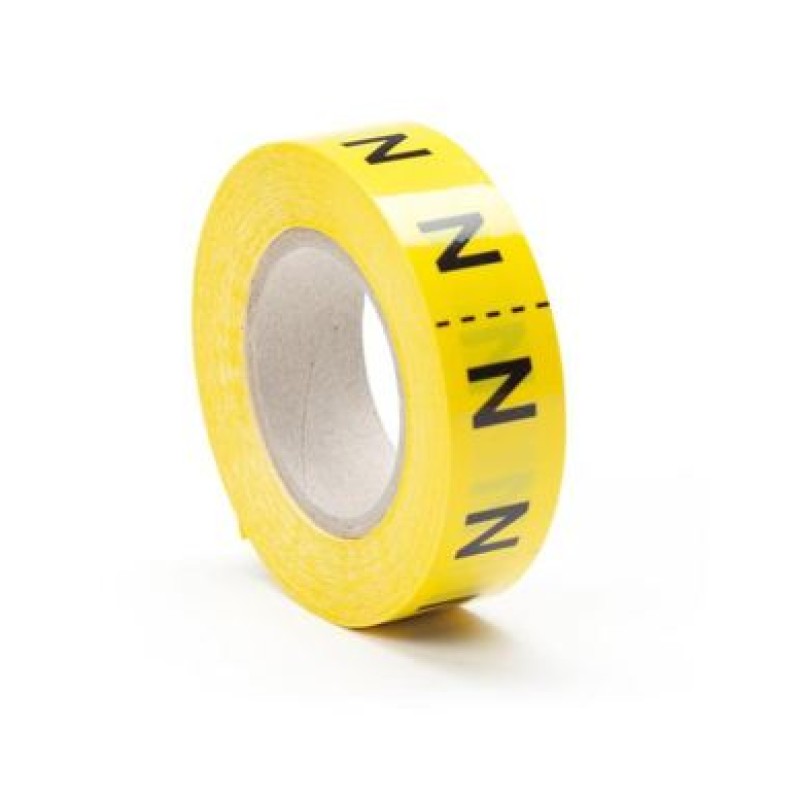 PLP019000V40.N - Наліпки з вінілу типу PLB розміром 19мм у котушках по 20 м жовтого кольору з символом "N" (6 рулонів)
