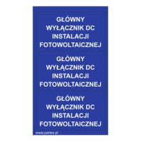 PLB43011PV - Набір наліпок з вінілу типу PLB розміром 79х40 мм на листах синього кольору з написом "Головний вимикач постійного струму" (30 шт)