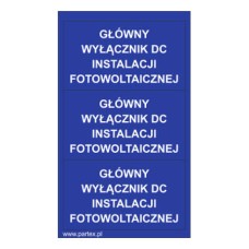 PLB43011PV - Набір наліпок з вінілу типу PLB розміром 79х40 мм на листах синього кольору з написом "Головний вимикач постійного струму" (30 шт)