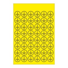 PLB42857 - Набір наліпок акрилових типу PLB розміром 14х14 мм на листах жовтого кольору з символами "знак заземлення в колі" (480 шт)