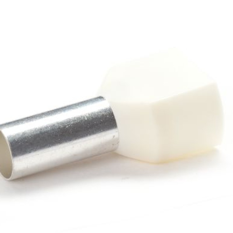 PEM-TCEF1014G - Ізольовані наконечники типу "трубчасті" розміром L=14,0 мм для проводу 10,0 мм2 х 2 білого кольору (100 шт/пак)