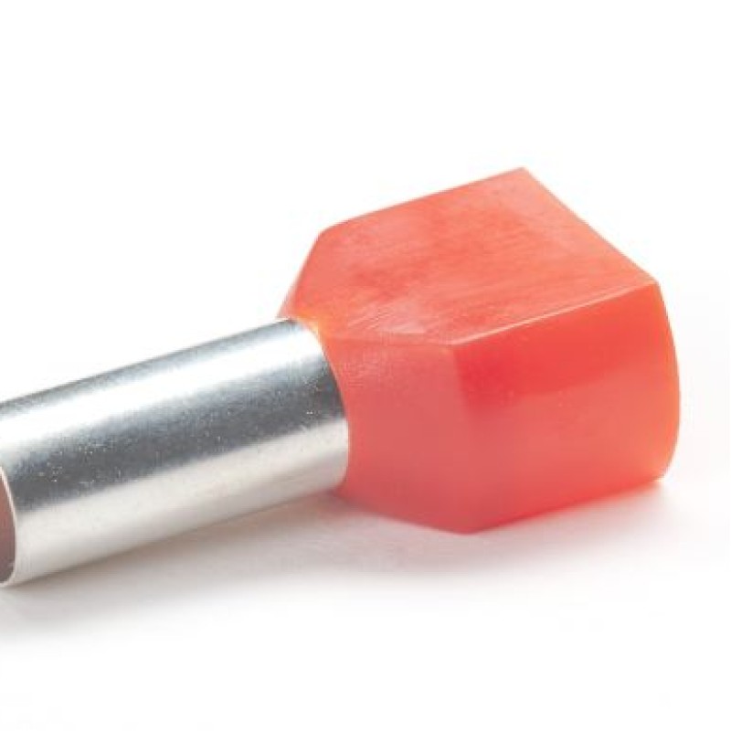 PEM-TCEF1014F - Ізольовані наконечники типу "трубчасті" розміром L=14,0 мм для проводу 10,0 мм2 х 2 червоного кольору (100 шт/пак)