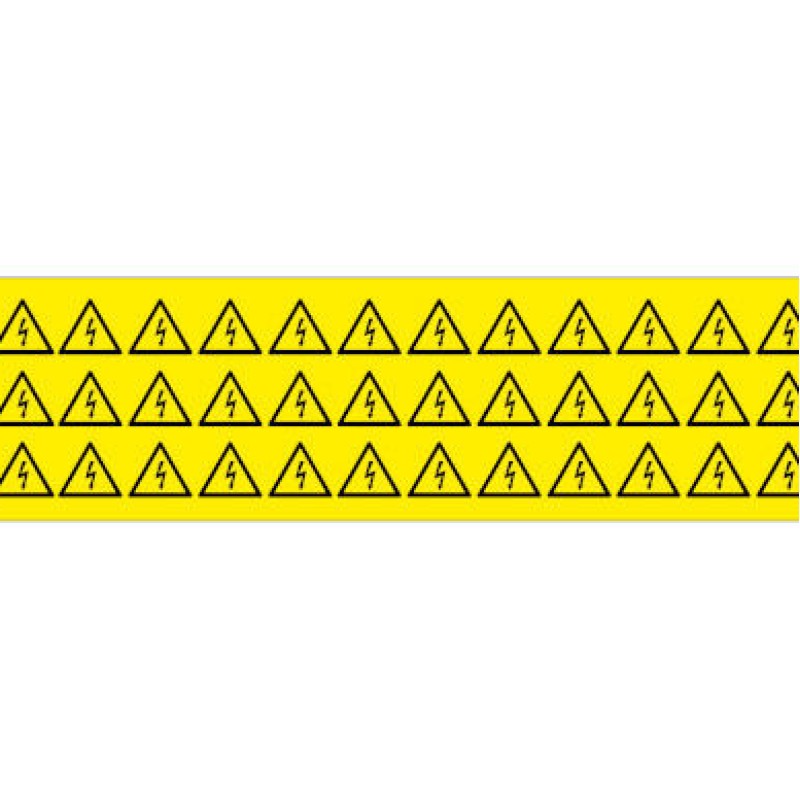 PLC013013A40.LIT - Набір наліпок акрилових типу PLC розміром 13х13х13 мм на листах жовтого кольору з символами "знак блискавка в трикутнику" (540 шт)