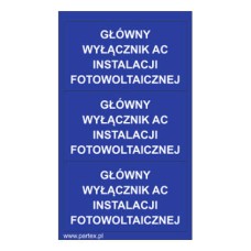 PLB43012PV - Набір наліпок з вінілу типу PLB розміром 79х40 мм на листах синього кольору з написом "Головний вимикач змінного струму" (30 шт)