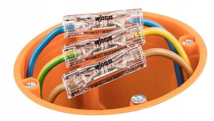 Використання з’єднувача PUSH WIRE® Inline Splicing Connector в монтажній коробці Використання з’єднувача PUSH WIRE® Inline Splicing Connector в монтажній коробці