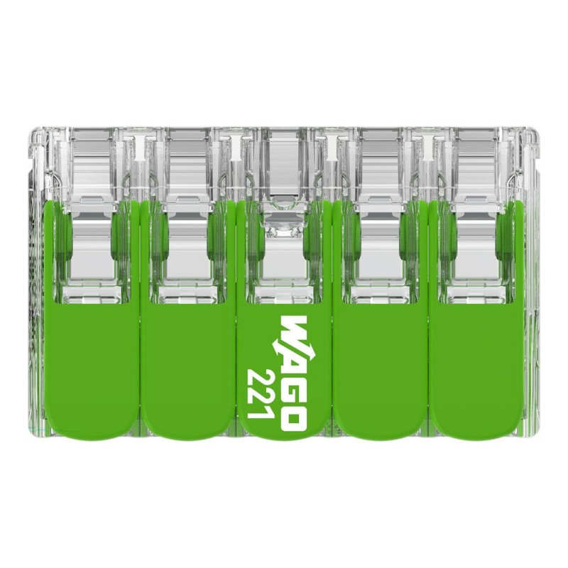 221-430 Splicing connector with levers Green Range; for all conductor types; max. 4 mm²; 10-conductor; transparent housing; Surrounding air temperature: max 85°C (T85); 4,00 mm²; transparent, EKO