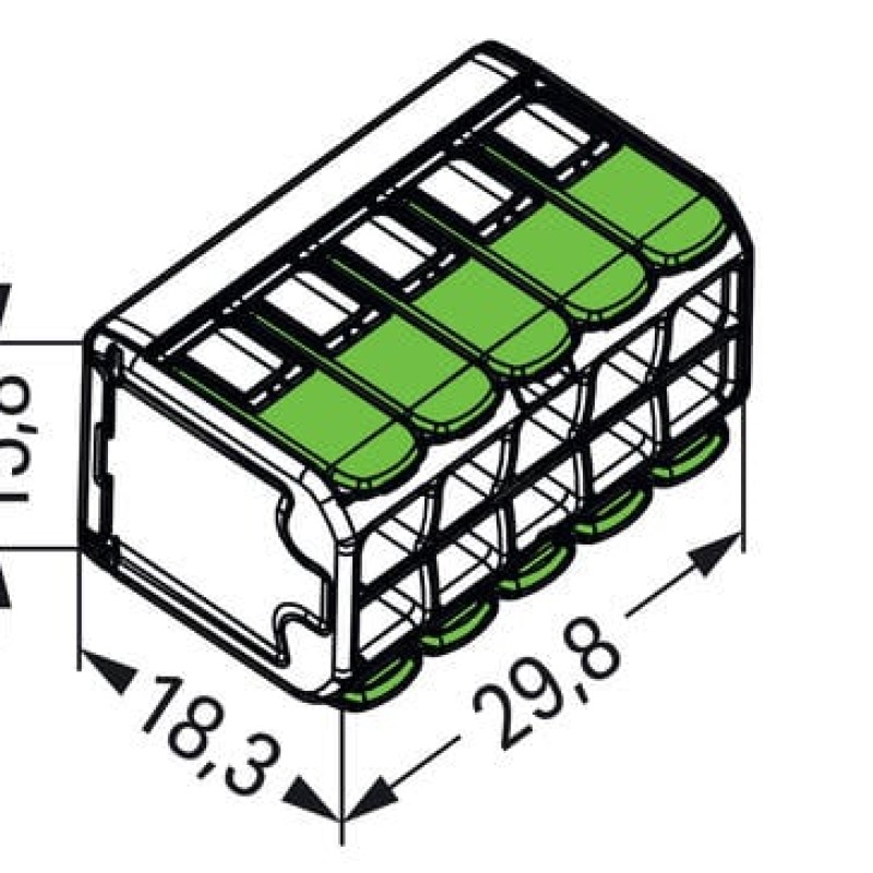 221-430 Splicing connector with levers Green Range; for all conductor types; max. 4 mm²; 10-conductor; transparent housing; Surrounding air temperature: max 85°C (T85); 4,00 mm²; transparent, EKO