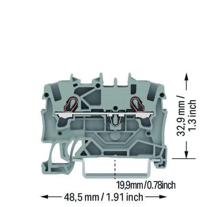 2001-1201 2-провідна прохідна клемна колодка; 1.5 мм²; для застосувань Ex e II; сірий