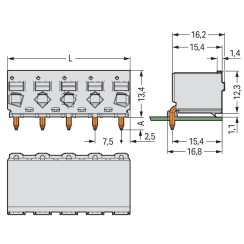 2092-4373/200-000 1-провідний кутовий THT роз'єм-розетка; кнопка; Push-in CAGE CLAMP®; світло-сірий