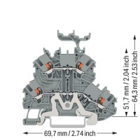2200-2258 Дворівнева клема; Екранна/прохідна клемна колодка; з кнопкою; сірий