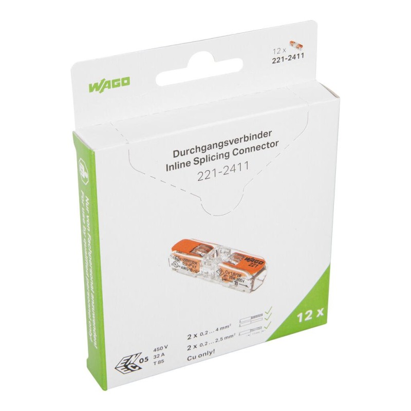 221-2411/995-012 З'єднувач для зрощування з важелями; для всіх типів провідників; макс. 4 мм²; прозорий