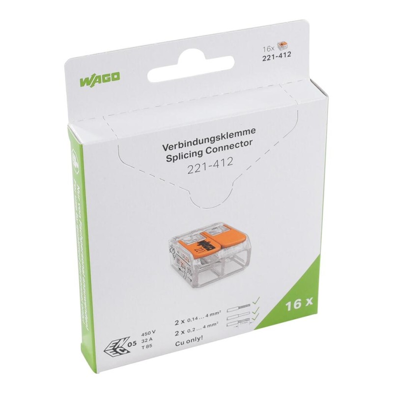 221-412/995-016 Splicing connector with levers;for all conductor types;max. 4 mm²;transparent