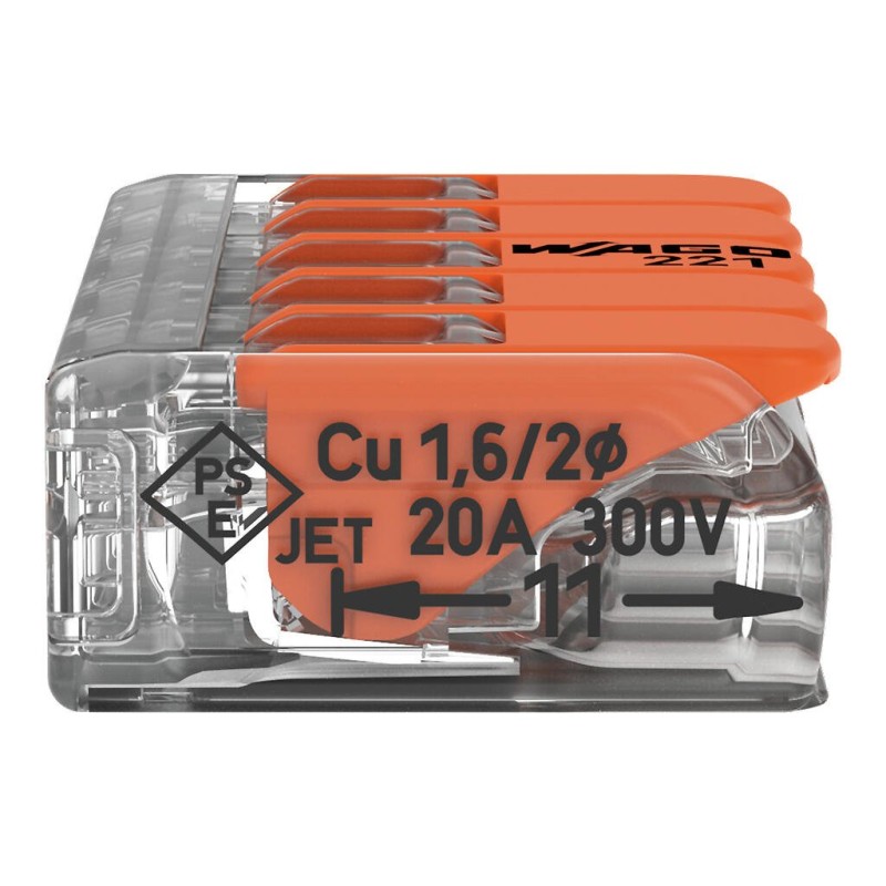 221-415 З'єднувач для зрощування з важелями; для всіх типів провідників; макс. 4 мм²; прозорий