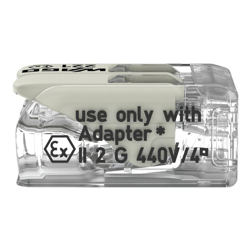 221-482 З'єднувач для зрощування з важелями; для всіх типів провідників; для застосувань Ex e; прозорий