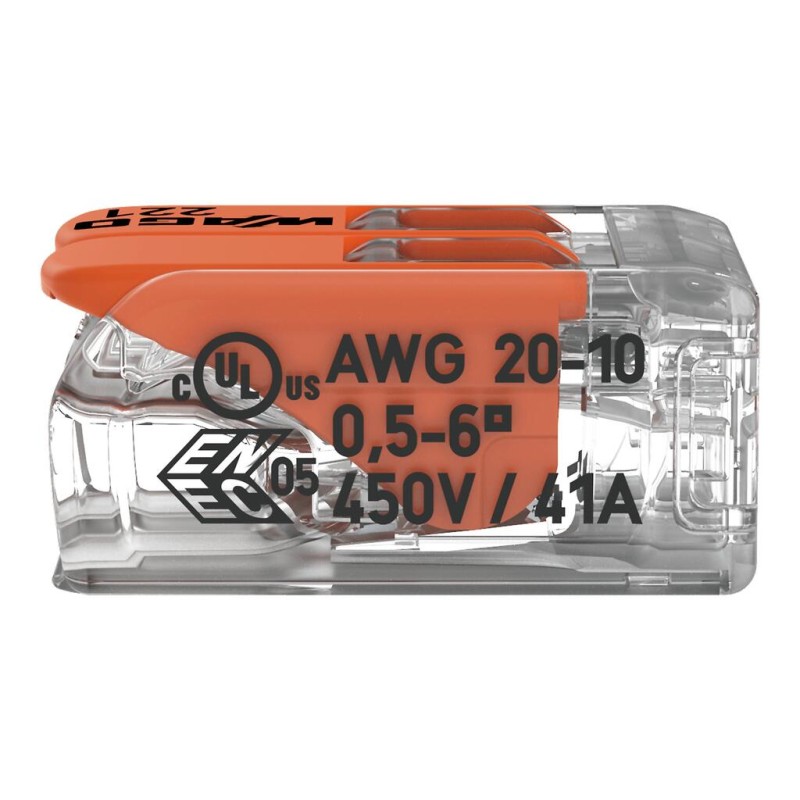 221-612 З'єднувач для зрощування з важелями; для всіх типів провідників; макс. 6 мм²; прозорий