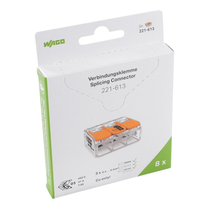 221-613/995-008 З'єднувач для зрощування з важелями; для всіх типів провідників; макс. 6 мм²; прозорий