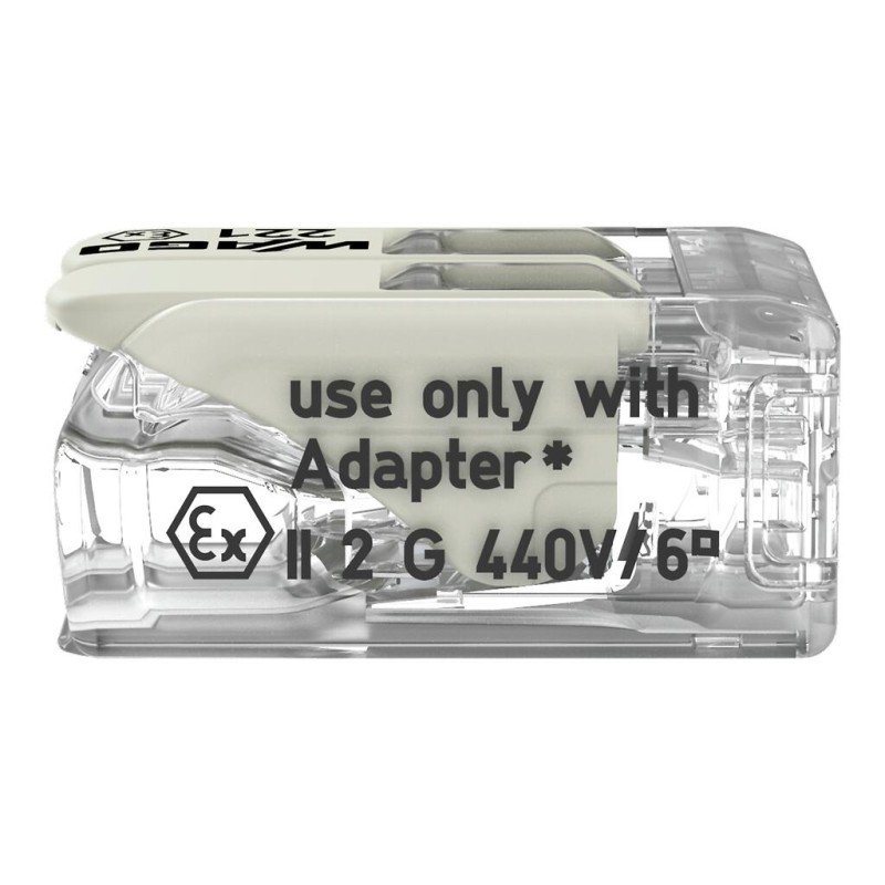 221-682 З'єднувач для зрощування з важелями; для всіх типів провідників; для застосувань Ex e; прозорий