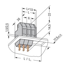 226-104 Прохідна клемна колодка; Клема швидкого роз'єднання провідник/пайка/обтиск; Товщина пластини: 1.5 мм; сірий