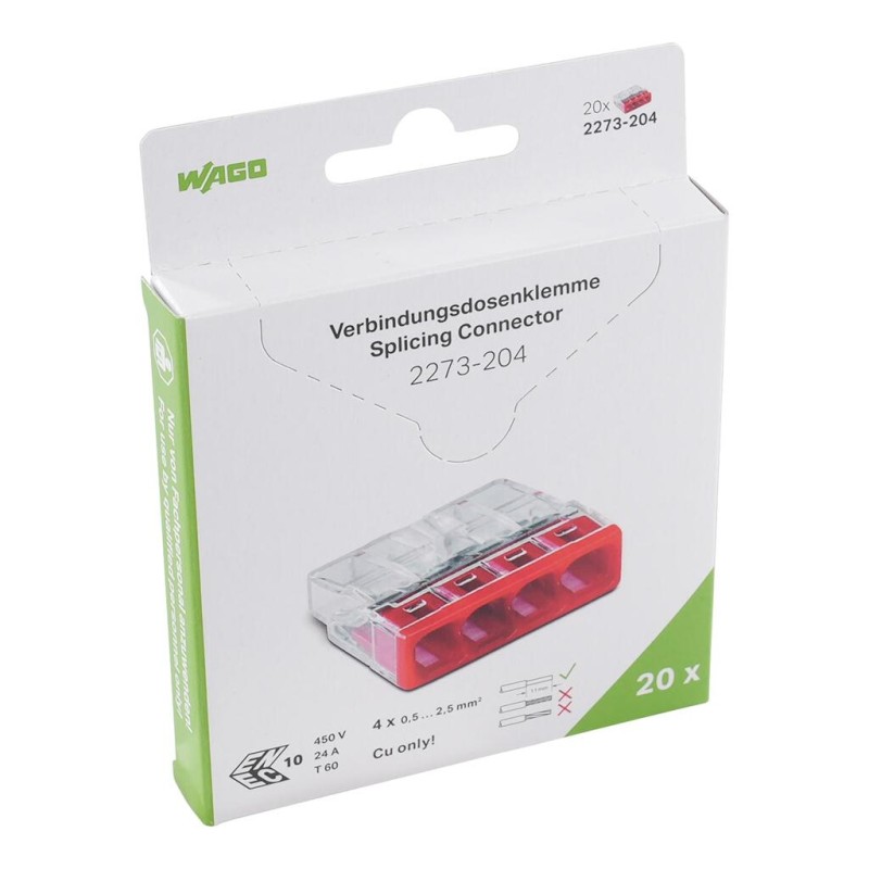 2273-204/995-020 PUSH WIRE® splicing connector;for solid conductors;max. 2.5 mm²;transparent