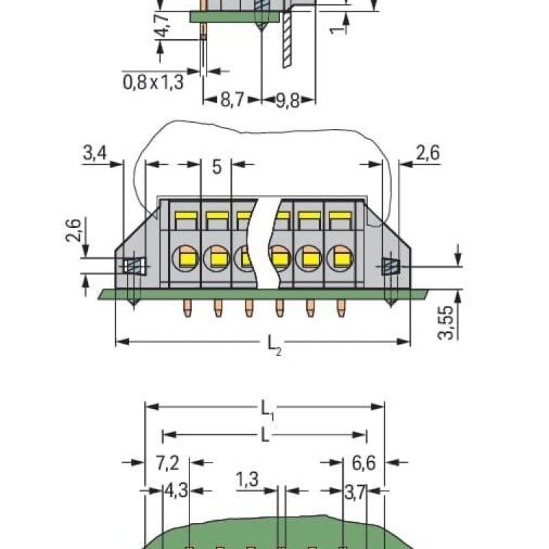 231-606/017-000 Клема на друковану плату; 2.5 мм²; Крок контактів 5 мм; сірий