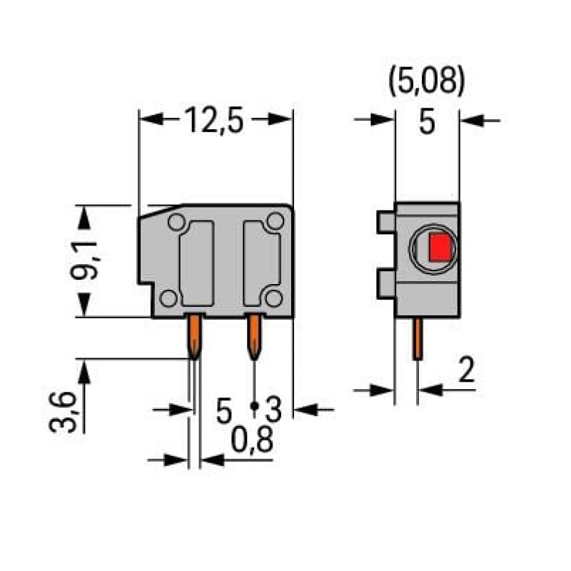 235-401 Набірна клемна колодка на друковану плату; 2.5 мм²; Крок контактів 5/5.08 мм; сірий