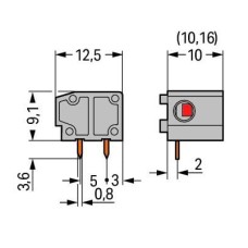 235-801 Накопичувальна клемна колодка для друкованих плат; 2,5 мм²; відстань між контактами 10/10,16 мм; 1-полюсна; PUSH WIRE®; 2,50 мм²; сірий