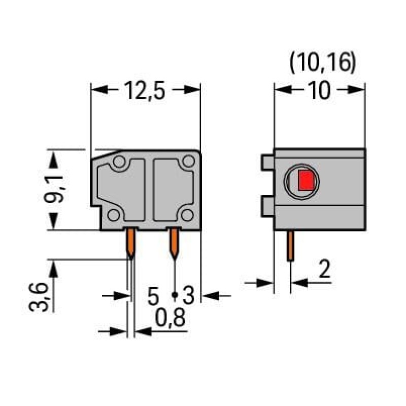 235-801 Накопичувальна клемна колодка для друкованих плат; 2,5 мм²; відстань між контактами 10/10,16 мм; 1-полюсна; PUSH WIRE®; 2,50 мм²; сірий