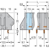 745-1352 Клема на друковану плату; 6 мм²; Крок контактів 10 мм; сірий