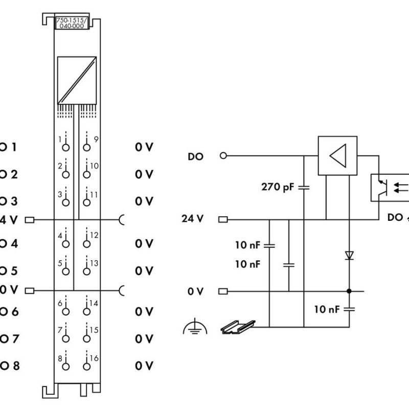 750-1515/040-000 8-channel digital output;24 VDC;0.5 A;dark gray