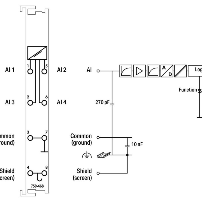 750-468 4-channel analog input;0 ... 10 VDC;Single-ended;light gray