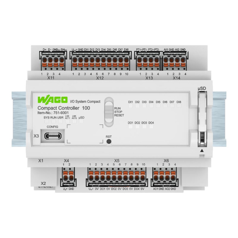 751-9301 Compact Controller 100; 8DI 4DO 2AI 2AO 2NI1K/PT1K 1RS485; 2 x ETHERNET