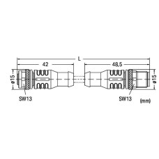 756-3105/040-200 Кабель живлення; Гніздо M12A; прямий; Штекер M12A; прямий