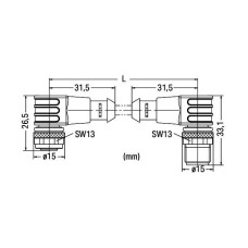 Кабель живлення; розетка M12A; кутова; вилка M12A; кутова; 4-полюсна; Довжина: 3 м
