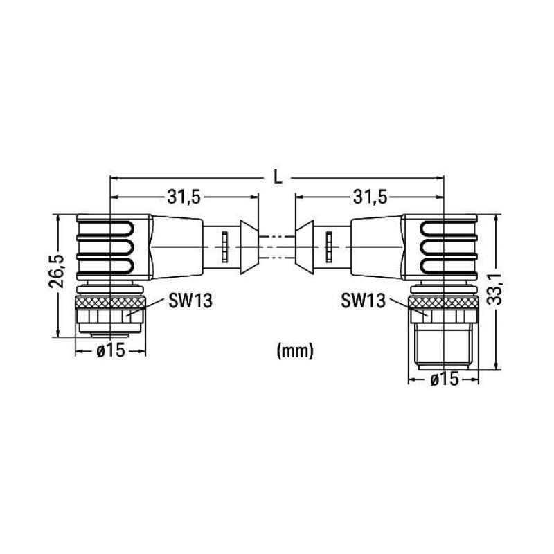 Power cable; M12A socket; angled; M12A plug; angled; 4-pole; Length: 3 m