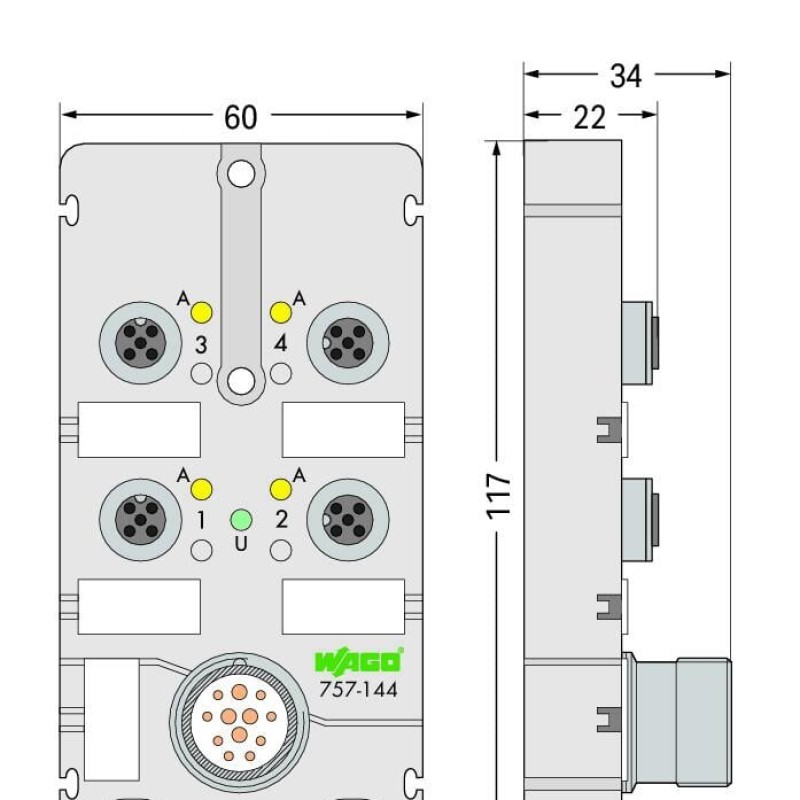 757-144 M12 sensor/actuator box;4-way;4-pole