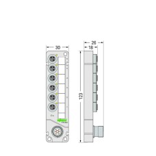757-363 Коробка датчика/виконавчого механізму M8; 6-канальний; 3-полюсний