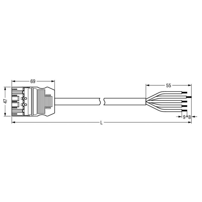 771-9385/217-201 pre-assembled connecting cable;Dca;Plug/open-ended;blue
