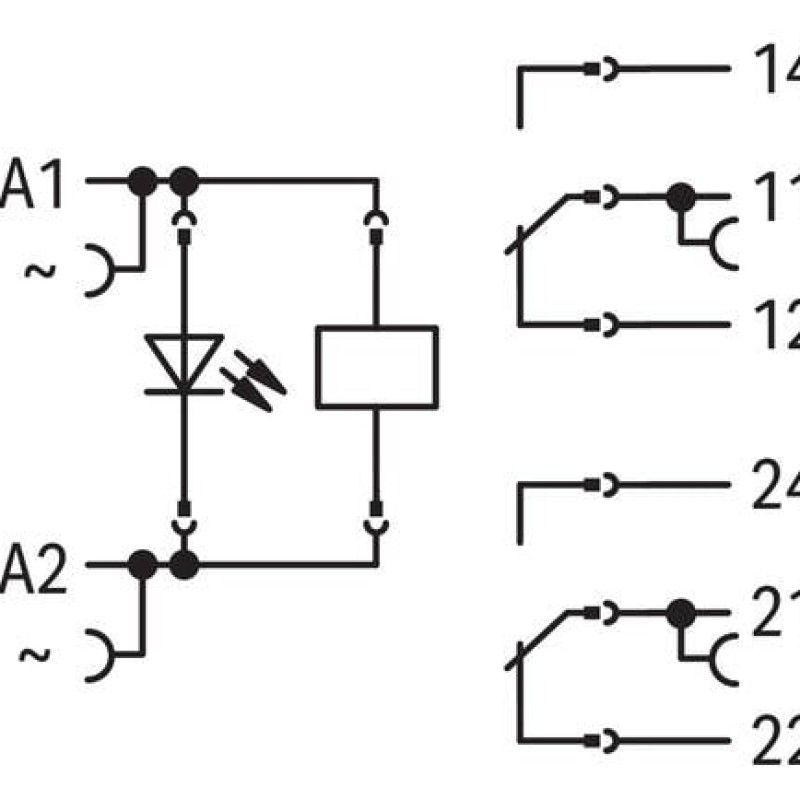 788-512 Релейний модуль; Номінальна вхідна напруга: 24 В AC; 2 перекидні контакти; сірий
