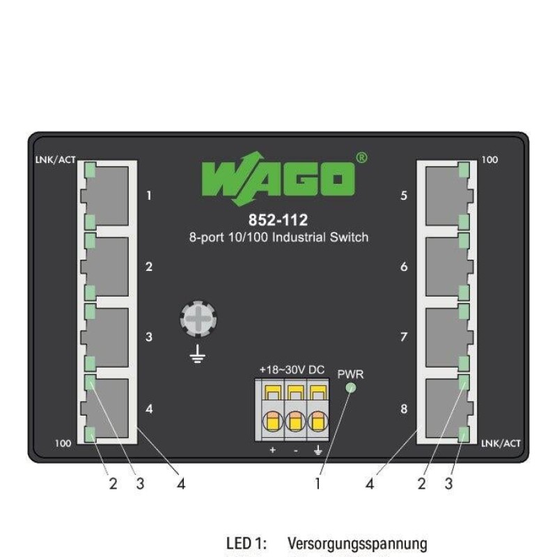 852-112 Промисловий ECO-комутатор; 8-портовий 100Base-TX; чорний