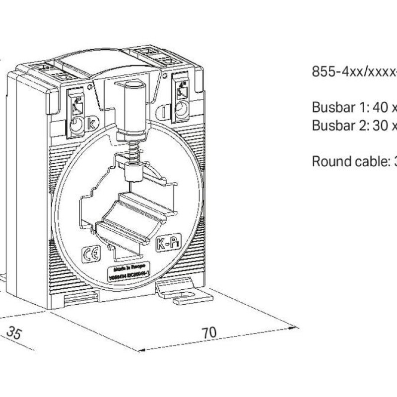 855-405/250-209 Вставний трансформатор струму; Первинний номінальний струм: 250 А; Вторинний номінальний струм: 5 А