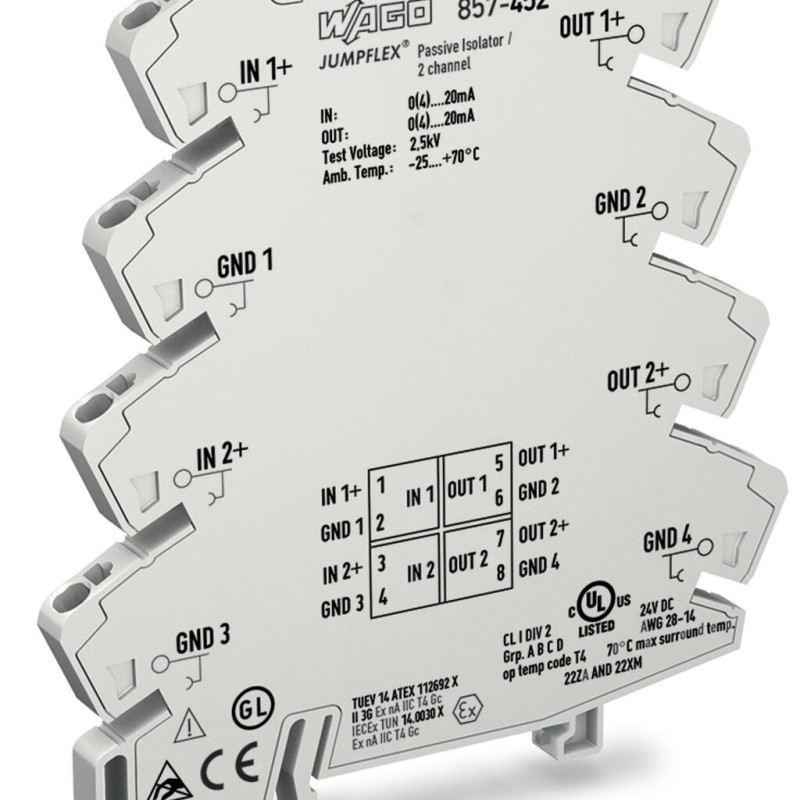 857-452 Passive isolator, 2-channel;Current input signal;2 x current output signal
